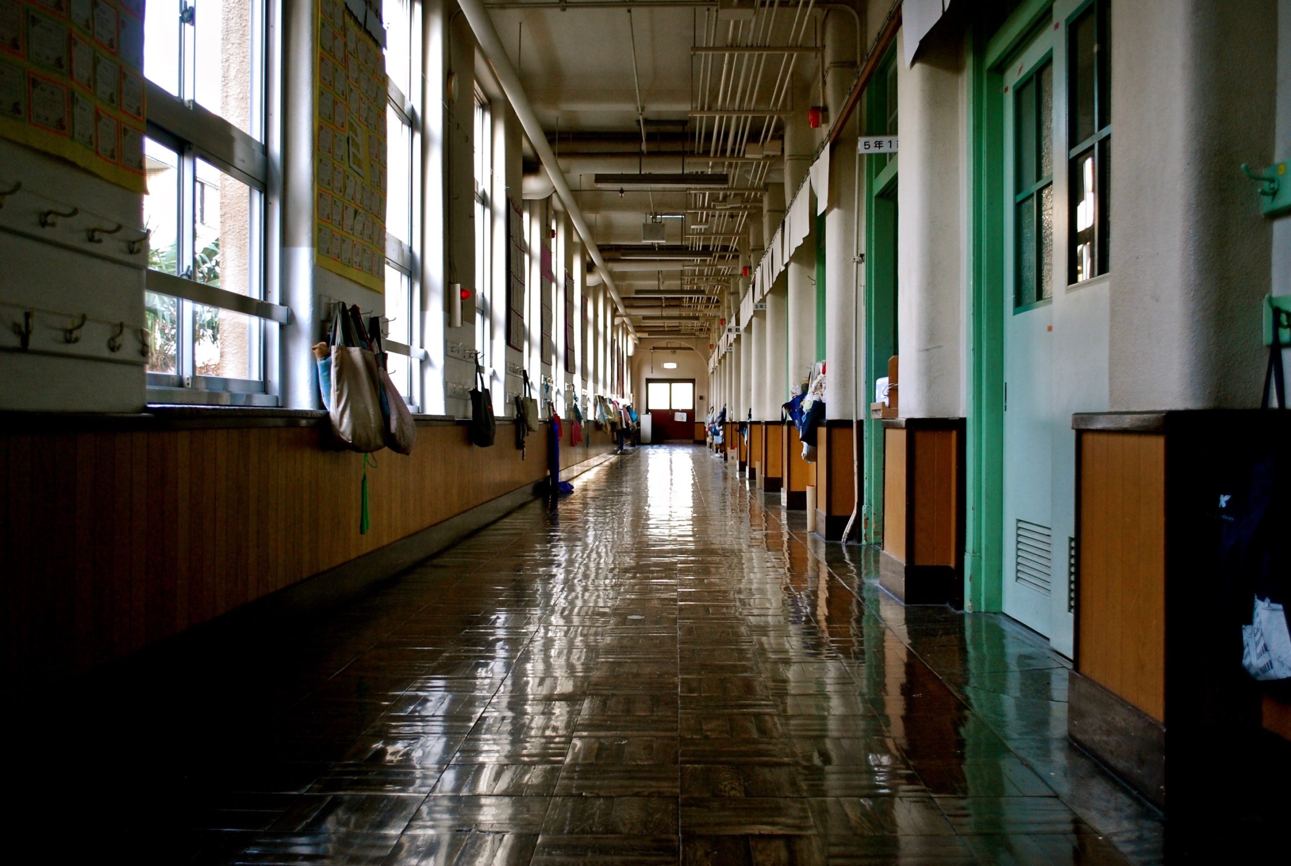 an empty school hallway